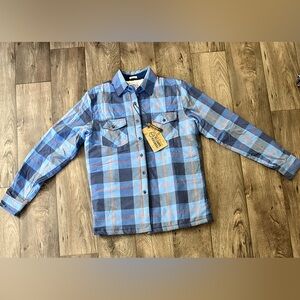 Frontier Supply Co plaid blue/orange shirt jacket men’s size S